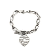 Sterling Silver "I LOVE YOU" Heart Tag Charm Chain Bracelet / TIFFANY & CO. - Size 19cm