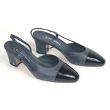 Storm Grey Logo with Black Patent Cap Toe Pumps / CHANEL - Size 37C