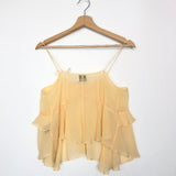 Sunshine Yellow Silk top with Square Neck and Asymmetric Ruffles - model TAMILA (SS23) / ISABEL MARANT - Size 36