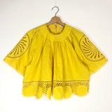 Sunsprite Yellow Cymbeline Embroidered Short Sleeves Linen Top / ULLA JOHNSON - Size 4