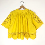 Sunsprite Yellow Cymbeline Embroidered Short Sleeves Linen Top / ULLA JOHNSON - Size 4