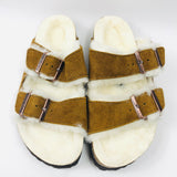 Tan Arizona Shearling Suede Leather  Sandals / BIRKENSTOCK - Size 38