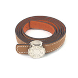 Tan Gold CLOU DE SELLE Leather Silver-tone Medallion Buckle Belt / HERMES - Size 90 cm