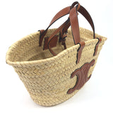 Tan/Natural TEEN Celine Classic Panier In Palm Leaves And Calfskin Shoulder Bag / CELINE