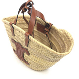 Tan/Natural TEEN Celine Classic Panier In Palm Leaves And Calfskin Shoulder Bag / CELINE