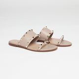 Taupe Leather Rockstud Flat Sandals / VALENTINO - Size 37.5