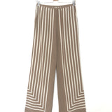 Taupe Striped Silk Crepe Wide Leg Pants / TOTEME - Size 34