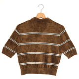 Tobacco and Ivory Striped Viscose Polo Shirt / MIU MIU - Size 38