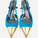 Tricolor Blue-Green/Gold Kitten Heels Slingback Sandals / GUCCI - Size 38.5