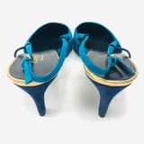 Tricolor Blue-Green/Gold Kitten Heels Slingback Sandals / GUCCI - Size 38.5