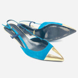 Tricolor Blue-Green/Gold Kitten Heels Slingback Sandals / GUCCI - Size 38.5