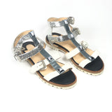 Tricolor Leather and Python Embossed Studded Rock N' Buckle Flat Sandals / CHRISTIAN LOUBOUTIN - Size 37
