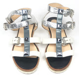 Tricolor Leather and Python Embossed Studded Rock N' Buckle Flat Sandals / CHRISTIAN LOUBOUTIN - Size 37