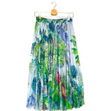 Tropical Print Linen Mesh Pleated Midi Skirt / RED VALENTINO - Size XS