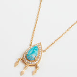 Turquoise Drop Pendant Set with White Zircons and Small Gold-plated Tassels Necklace - model BABY PRINCESS / SHIREL BELLAICHE