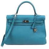 Turquoise Togo Kelly Retourne 35 Palladium Hardware Bag / HERMES