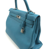 Turquoise Togo Kelly Retourne 35 Palladium Hardware Bag / HERMES