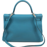 Turquoise Togo Kelly Retourne 35 Palladium Hardware Bag / HERMES