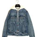 Union Wash Blue TRUCKER Loose Hooded Cotton Denim Jacket / CELINE - Size S