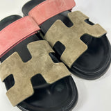 Vert Toundra/Rose Du Desert CHYPRE Suede Techno Sandals / HERMES - Size 39