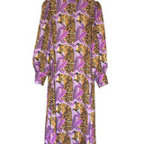Violet Tiger Leaves Printed Long Sleeves Midi Dress / FARM RIO - Size S