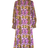 Violet Tiger Leaves Printed Long Sleeves Midi Dress / FARM RIO - Size S
