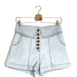 Washed Blue KASE High Waist Button Fly Fold-over Denim Shorts / ULLA JOHNSON - Size 2