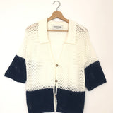 White and Navy ALE Open Knit Blouse / ENCANTADORE