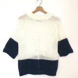 White and Navy ALE Open Knit Blouse / ENCANTADORE