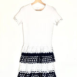 White and Navy Tiered Laser Cut Mini Dress / ALAIA - Size 36