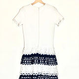 White and Navy Tiered Laser Cut Mini Dress / ALAIA - Size 36