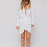 White BAHIA Knotted Twill Shirt Dress / JACQUEMUS - Size 34