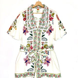 White Belted Floral-Print Linen-Blend Playsuit / FARM RIO - Size M