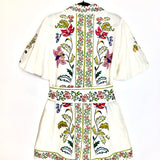 White Belted Floral-Print Linen-Blend Playsuit / FARM RIO - Size M