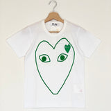 White Big Print Green Heart T-Shirt / COMME DES GARCONS PLAY - Size S