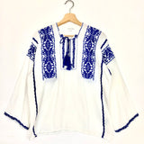 White Blue Embroidered Tassels Cotton Gauze Blouse / ISABEL MARANT ETOILE - Size 38