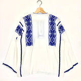 White Blue Embroidered Tassels Cotton Gauze Blouse / ISABEL MARANT ETOILE - Size 38