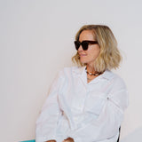 White Button down Chest Logo Embroidered Poplin Shirt / MIU MIU - Size 38