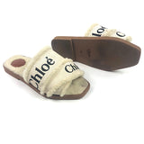White Canvas and Fur Shearling Woody Slide Flats / CHLOE - Size 39