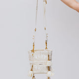 White Canvas D BUBBLE Embroidered Bucket Bag / CHRISTIAN DIOR