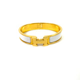 White CLIC H Bracelet with Gold-Tone Hardware / HERMES - Size S