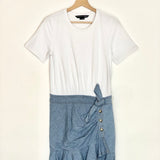 White BARI Tie-Waist Ruffle Combo Dress / VERONICA BEARD - Size S
