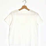 White Cotton and Linen Blend Lace Insert V-neck T-shirt / JUBYLEE - Size S/M