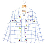White Cotton Embroidered Checked Shirt Jacket / BAZISZT - Size XS