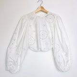 White Cotton English Embroidered Cropped Blouse / GANNI - Size 34