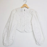 White Cotton English Embroidered Cropped Blouse / GANNI - Size 34