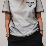 White Cotton Jersey and Sequinned Tulle Logo Layered T-shirt / PRADA - Size M
