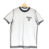 White Cotton Jersey and Sequinned Tulle Logo Layered T-shirt / PRADA - Size M