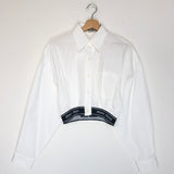 White Cotton Logo Band Long Sleeves Cropped Shirt / MIU MIU - Size M