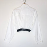 White Cotton Logo Band Long Sleeves Cropped Shirt / MIU MIU - Size M